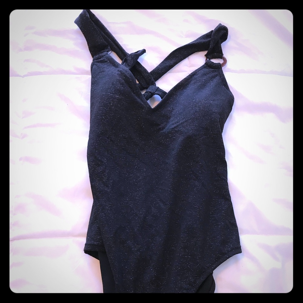Black with gold shimmer one piece bathing suit